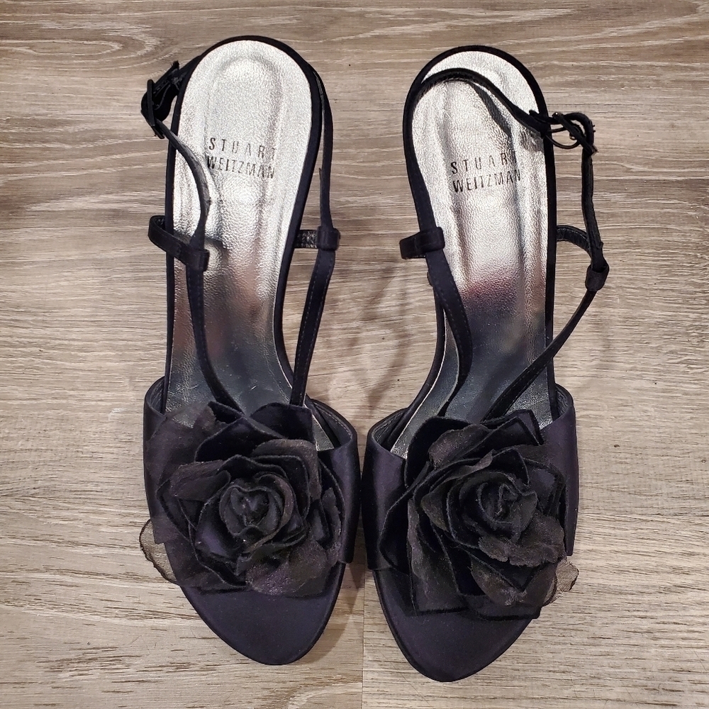 Stuart Weitzman Black Satin Dress Heels - Picture 2 of 5
